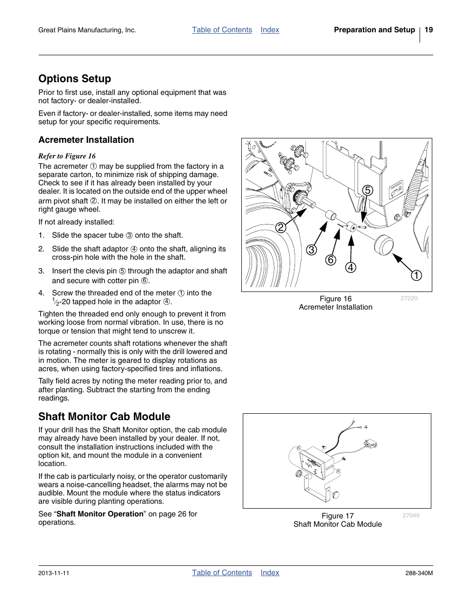 Options setup, Acremeter installation, Shaft monitor cab module | Great Plains 2510HDF Operator Manual User Manual | Page 23 / 82