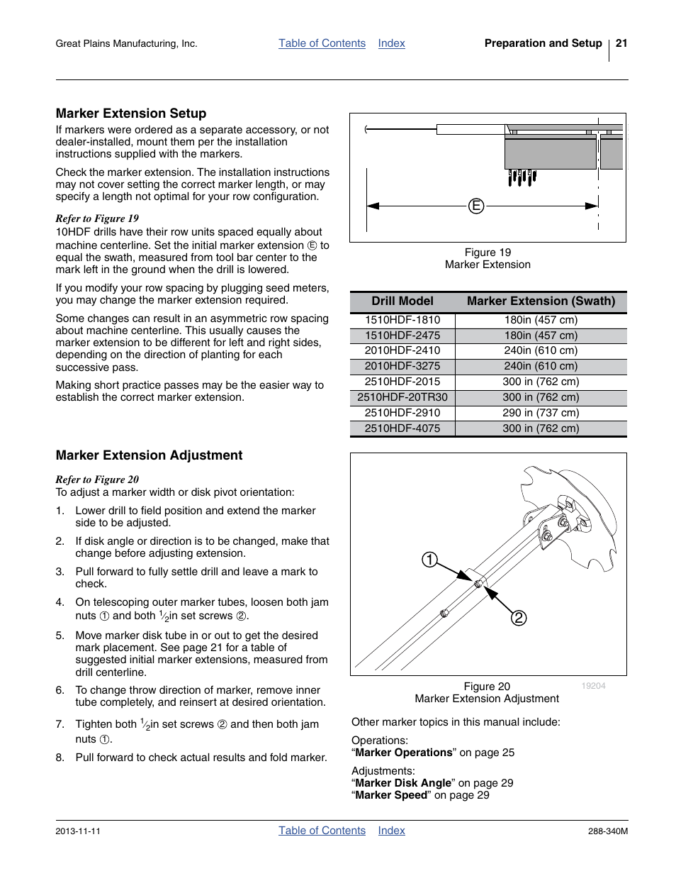 Marker extension setup, Marker extension adjustment, Marker extension setup marker extension adjustment | Great Plains 2510HDF Operator Manual User Manual | Page 25 / 82