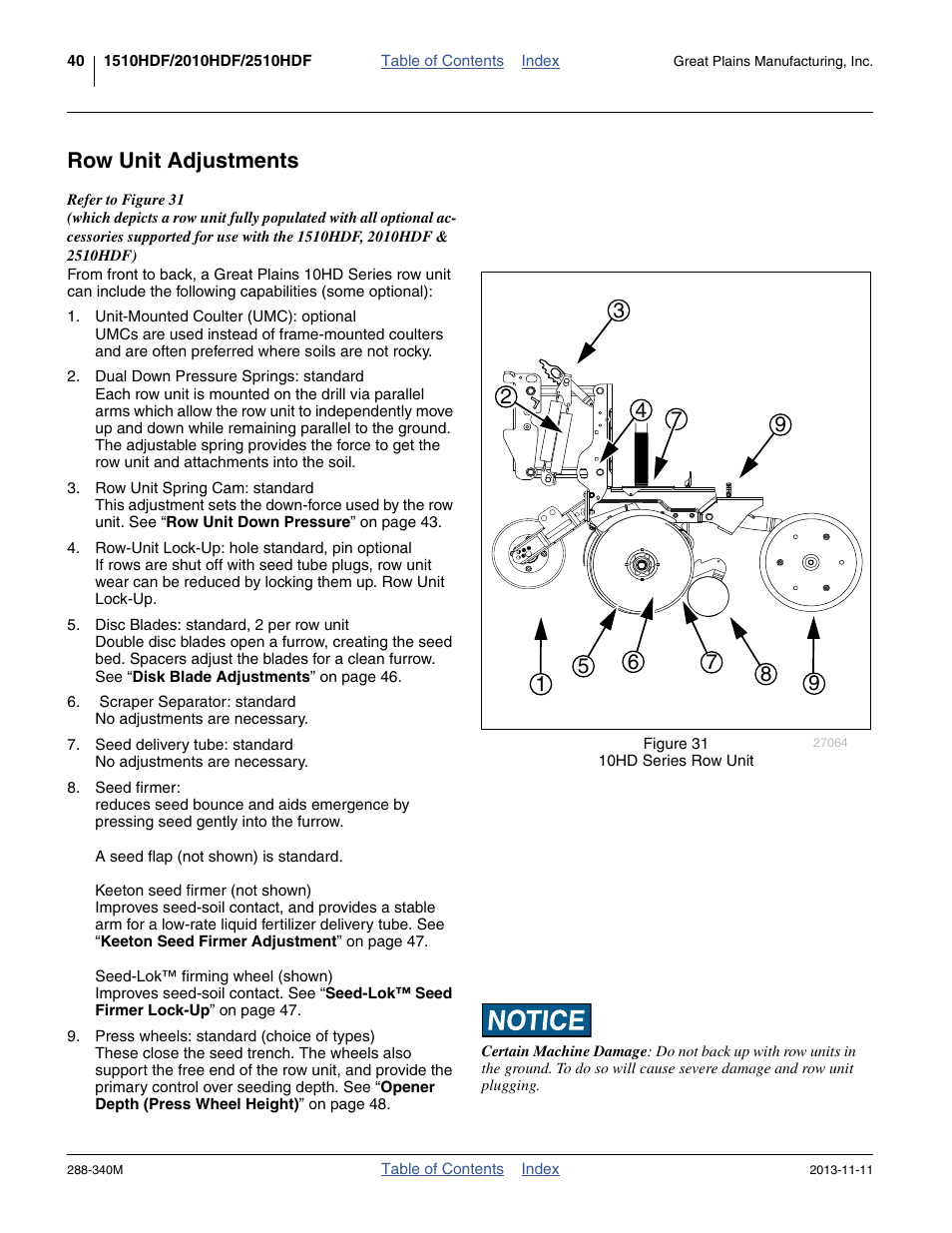 Row unit adjustments | Great Plains 2510HDF Operator Manual User Manual | Page 44 / 82