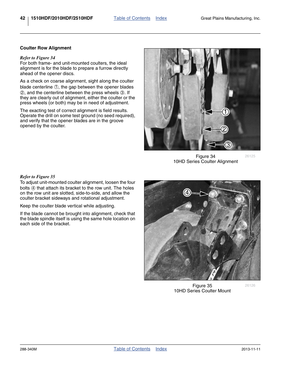 Coulter row alignment | Great Plains 2510HDF Operator Manual User Manual | Page 46 / 82