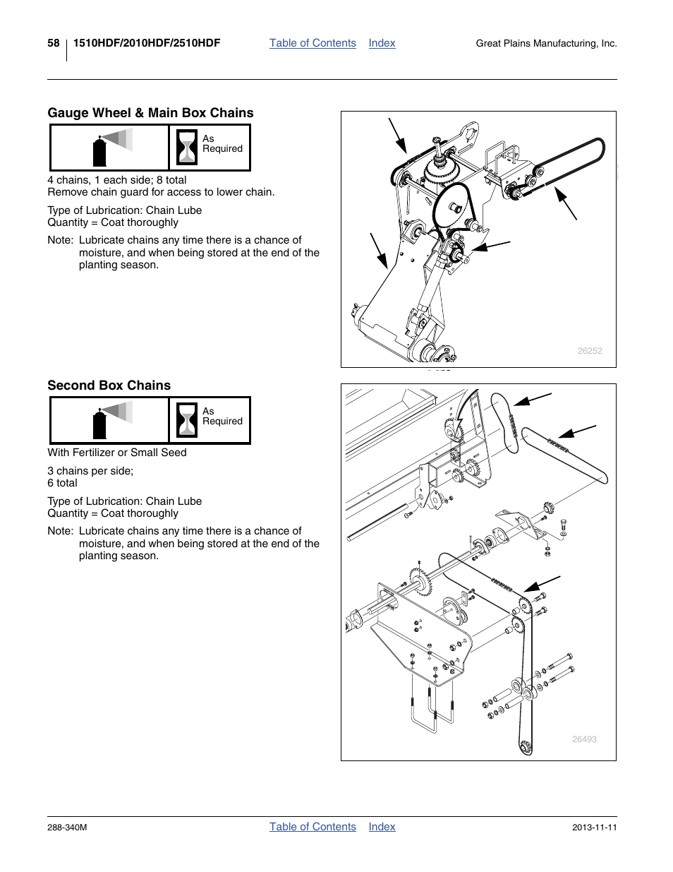 Gauge wheel & main box chains, Second box chains | Great Plains 2510HDF Operator Manual User Manual | Page 62 / 82