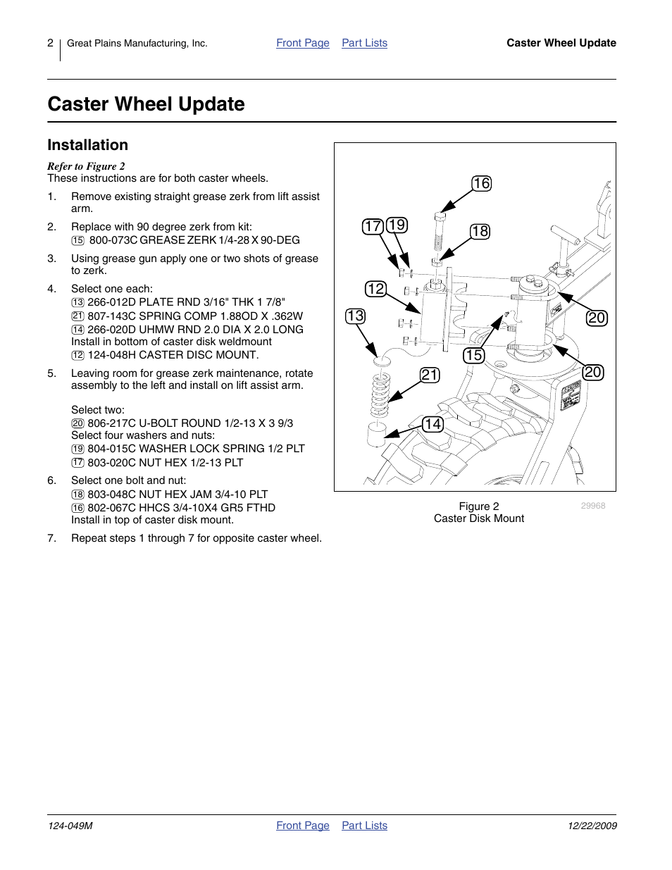 Caster wheel update, Installation | Great Plains 3P1006NT Assembly Instructions User Manual | Page 2 / 4