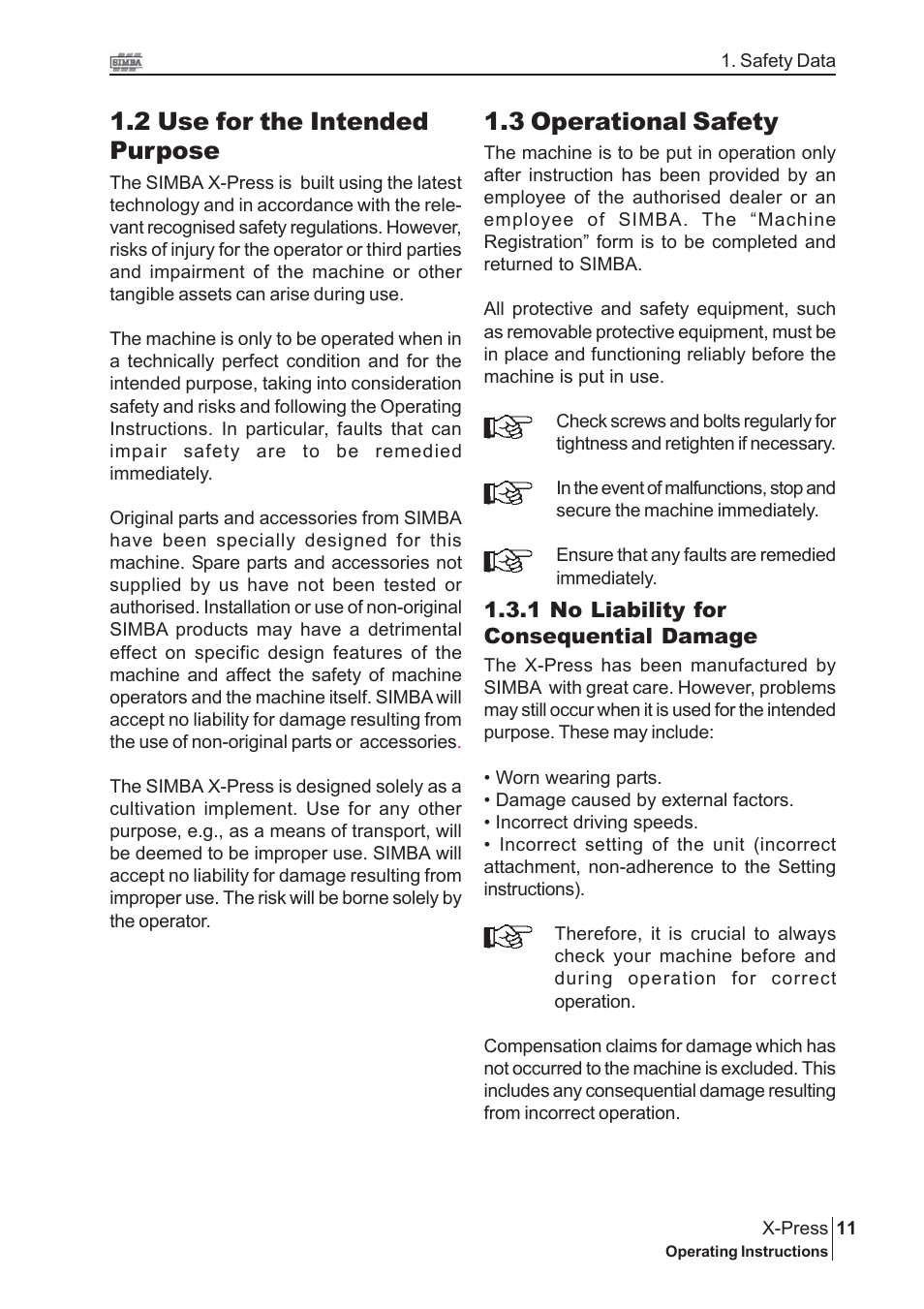 3 operational safety, 2 use for the intended purpose | Great Plains P13349 User Manual | Page 11 / 34