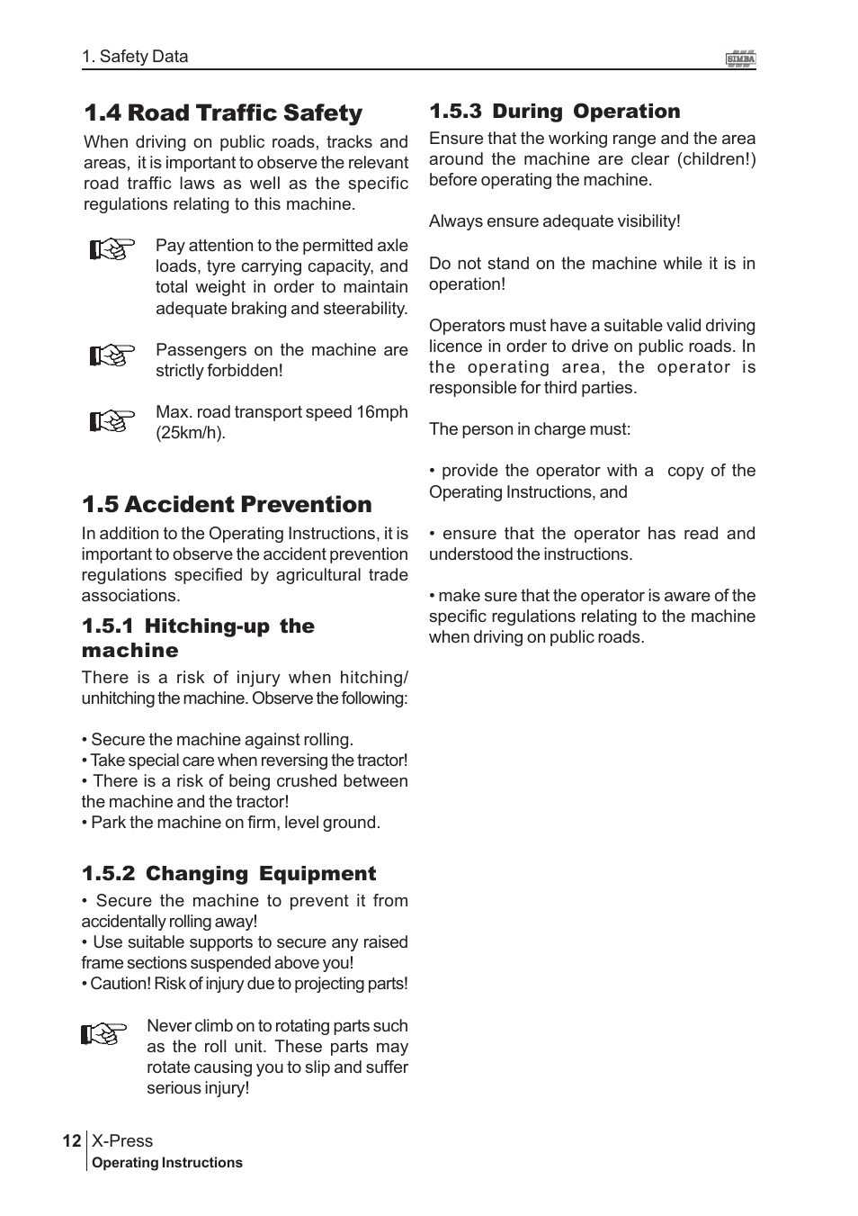 5 accident prevention, 4 road traffic safety | Great Plains P13349 User Manual | Page 12 / 34