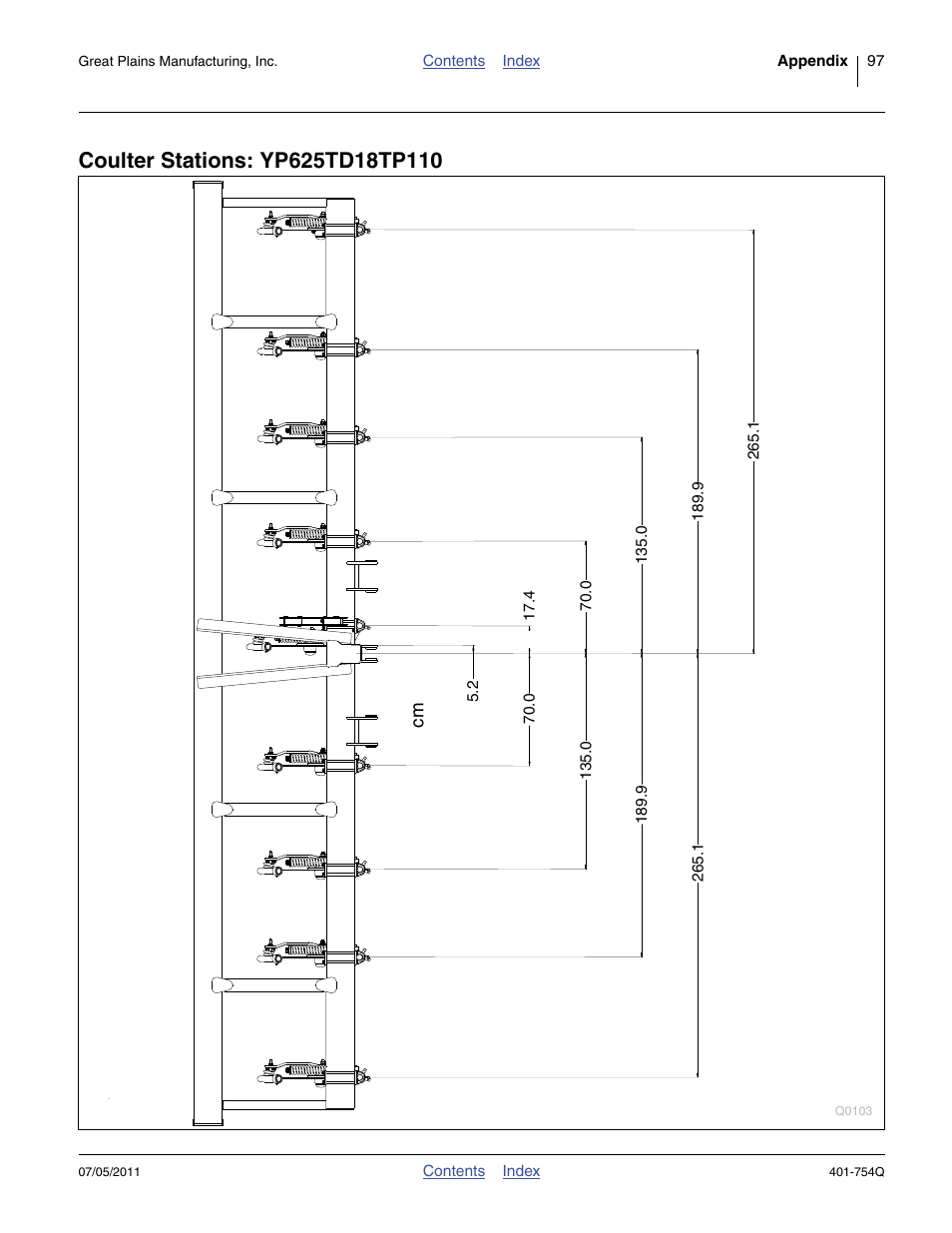 Coulter stations: yp625td18tp110 | Great Plains YP625PD Predelivery Manual User Manual | Page 101 / 114