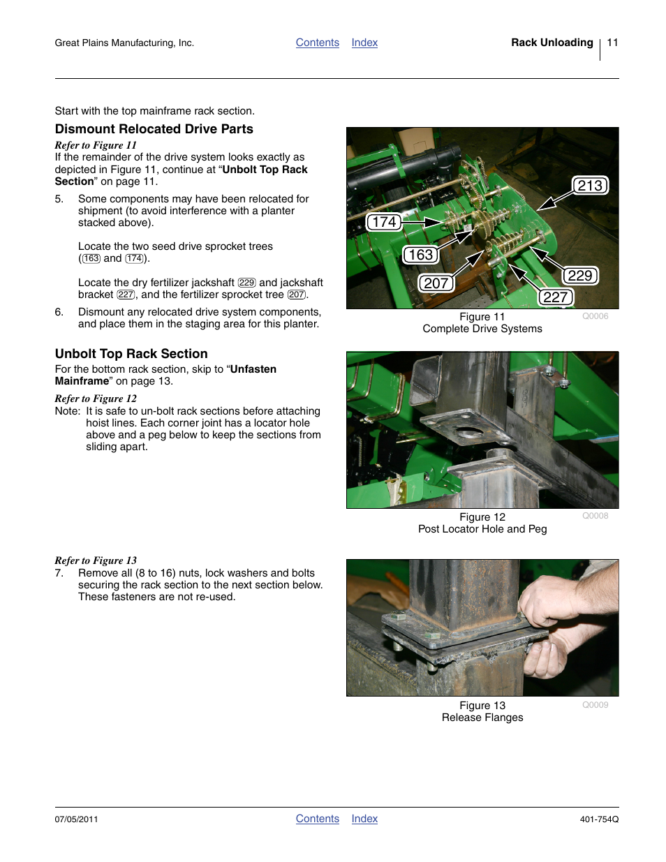 Dismount relocated drive parts, Unbolt top rack section | Great Plains YP625PD Predelivery Manual User Manual | Page 15 / 114