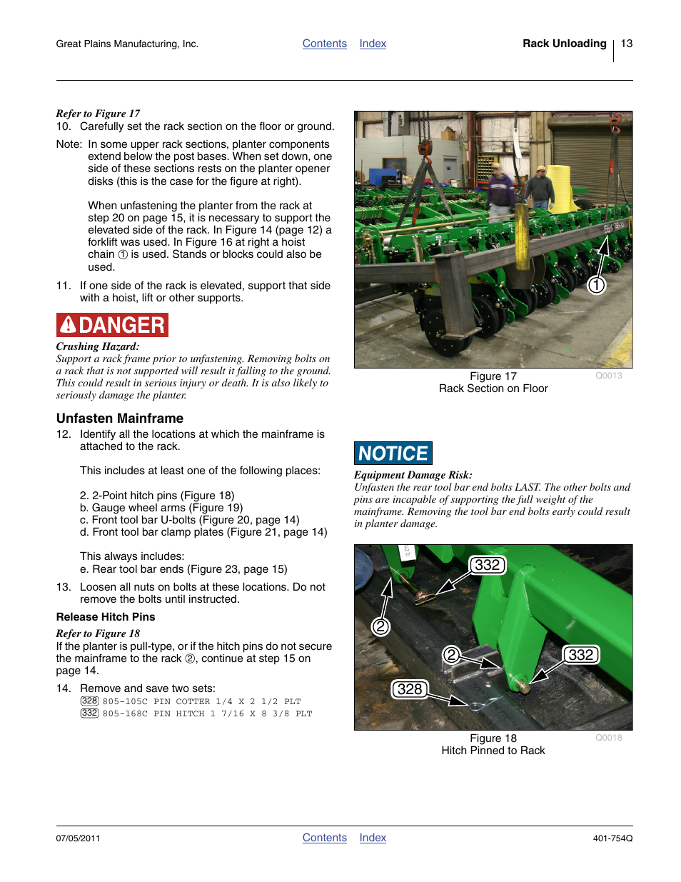 Unfasten mainframe, Release hitch pins | Great Plains YP625PD Predelivery Manual User Manual | Page 17 / 114
