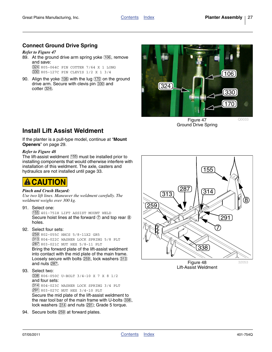 Connect ground drive spring, Install lift assist weldment | Great Plains YP625PD Predelivery Manual User Manual | Page 31 / 114