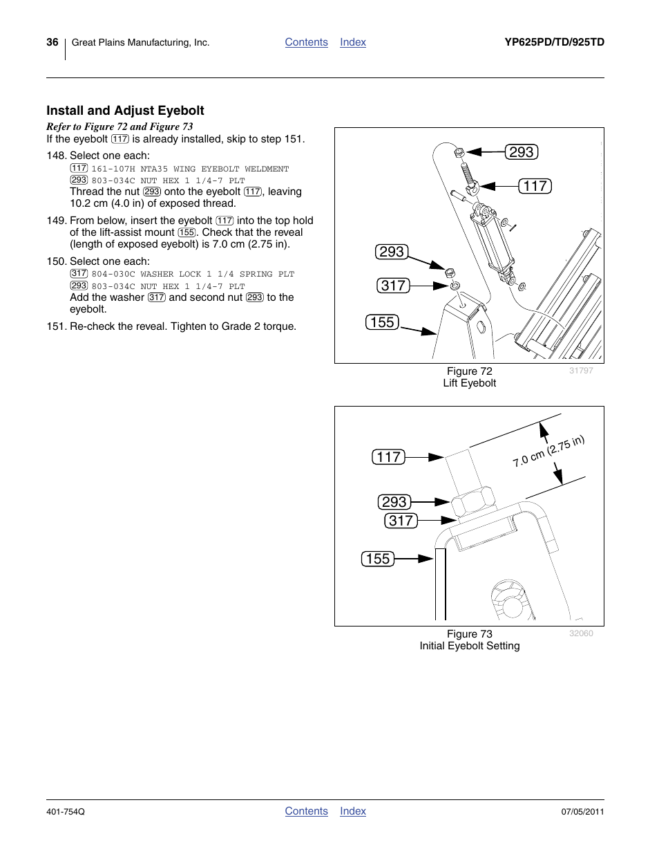 Install and adjust eyebolt | Great Plains YP625PD Predelivery Manual User Manual | Page 40 / 114