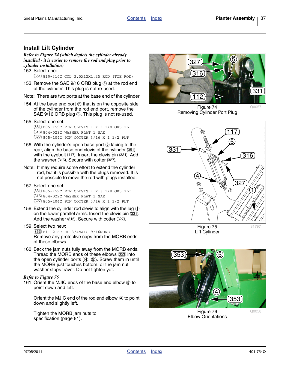 Install lift cylinder | Great Plains YP625PD Predelivery Manual User Manual | Page 41 / 114
