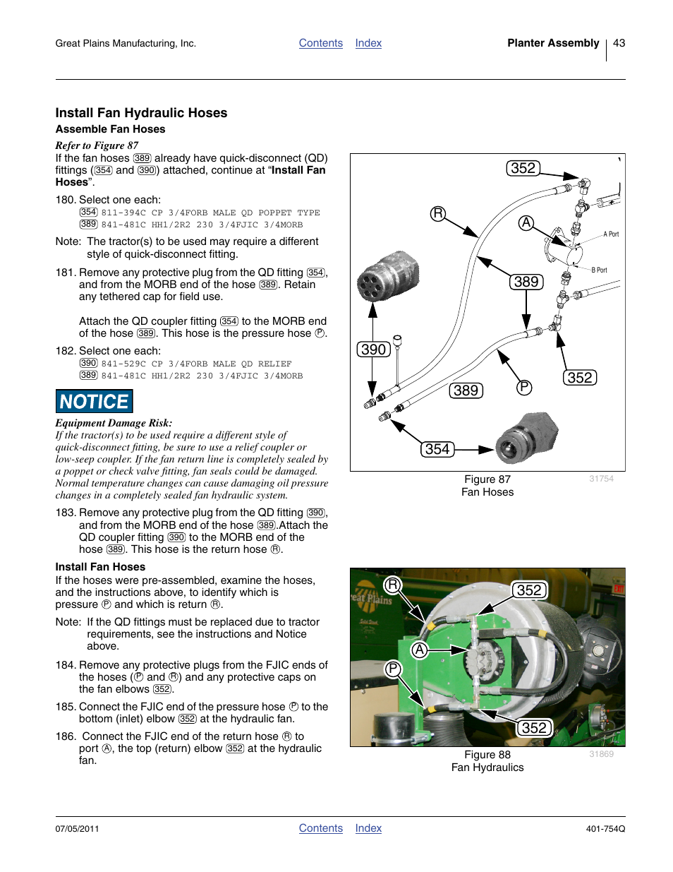 Install fan hydraulic hoses, Assemble fan hoses, Install fan hoses | Rp a | Great Plains YP625PD Predelivery Manual User Manual | Page 47 / 114