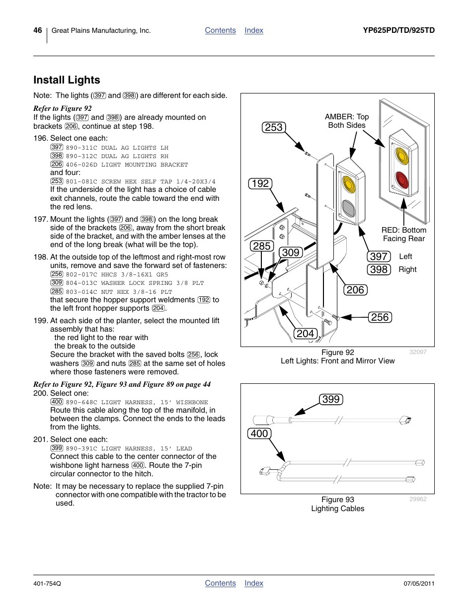 Install lights | Great Plains YP625PD Predelivery Manual User Manual | Page 50 / 114