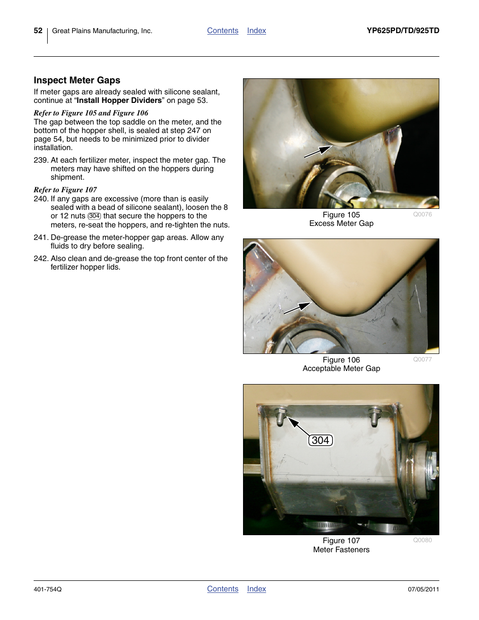 Inspect meter gaps | Great Plains YP625PD Predelivery Manual User Manual | Page 56 / 114