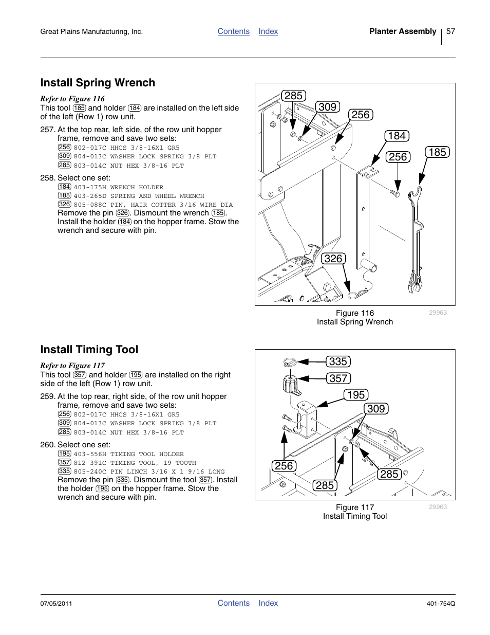 Install spring wrench, Install timing tool, Install spring wrench install timing tool | Great Plains YP625PD Predelivery Manual User Manual | Page 61 / 114