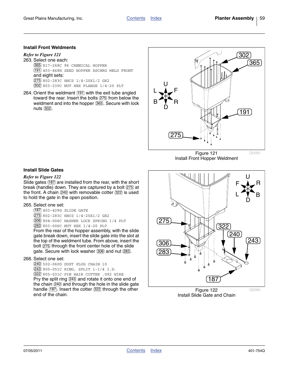 Install front weldments, Install slide gates, Install front weldments install slide gates | Great Plains YP625PD Predelivery Manual User Manual | Page 63 / 114