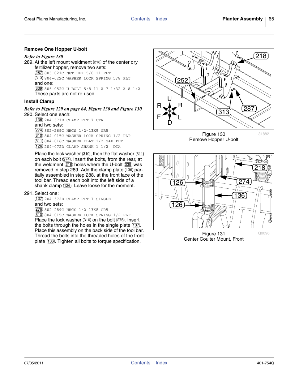 Remove one hopper u-bolt, Install clamp, Remove one hopper u-bolt install clamp | Great Plains YP625PD Predelivery Manual User Manual | Page 69 / 114