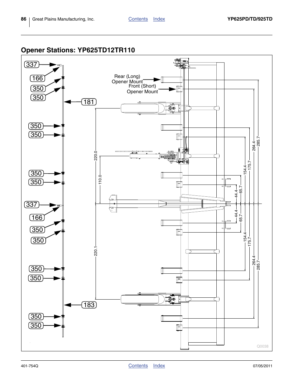 Opener stations: yp625td12tr110 | Great Plains YP625PD Predelivery Manual User Manual | Page 90 / 114