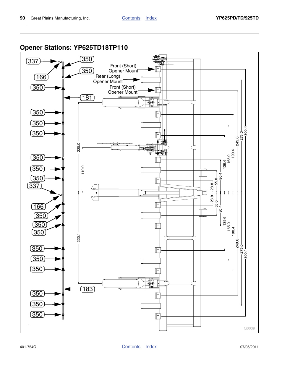Opener stations: yp625td18tp110 | Great Plains YP625PD Predelivery Manual User Manual | Page 94 / 114