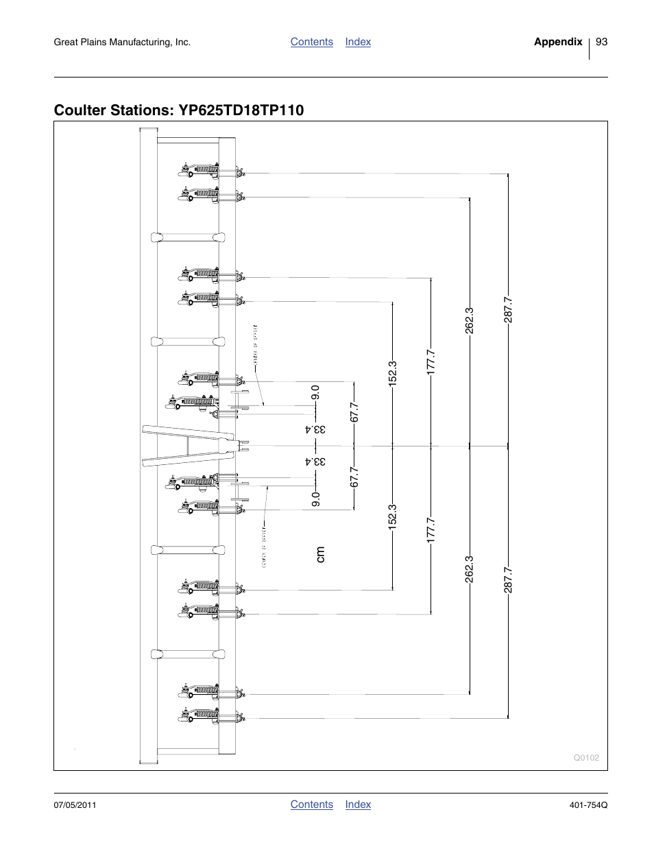 Coulter stations: yp625td18tp110 | Great Plains YP625PD Predelivery Manual User Manual | Page 97 / 114