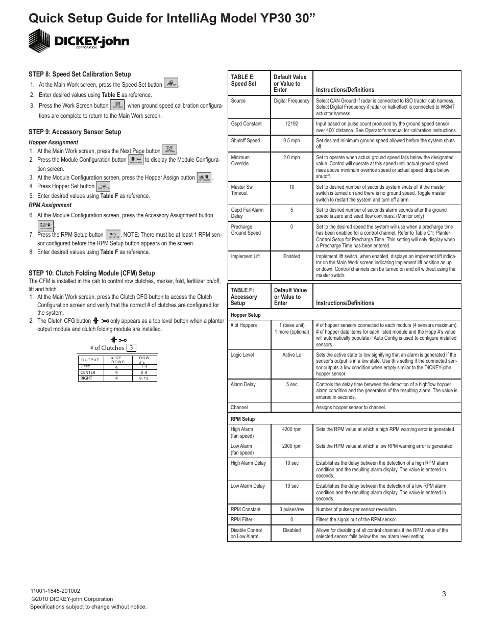 Quick setup guide for intelliag model yp30 30 | Great Plains YP3025-YP3025-16TR36 25 Series 16 Twin Row 36 Inch Quick Start User Manual | Page 3 / 5