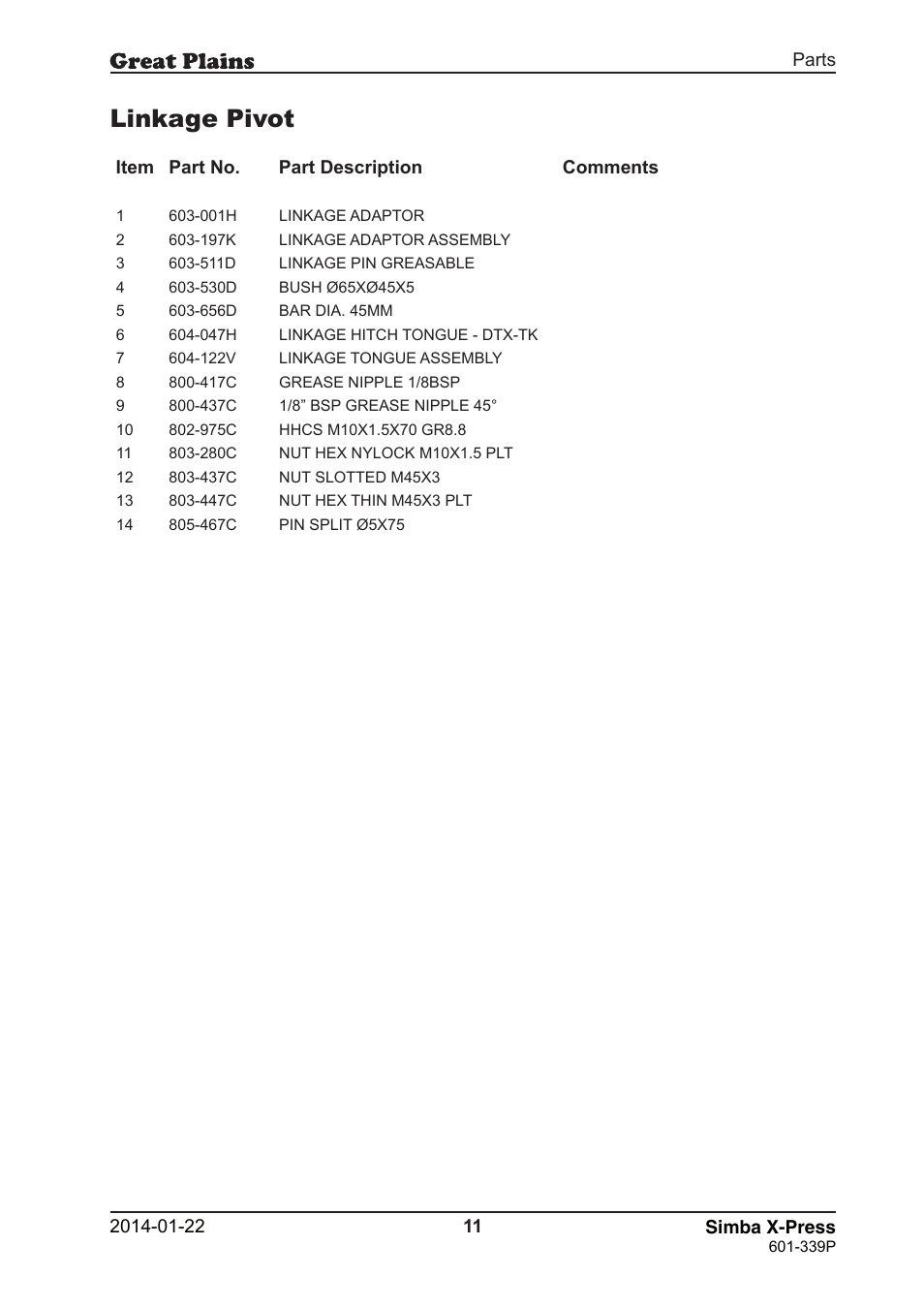 Linkage pivot | Great Plains X-Press Parts Manual User Manual | Page 11 / 76
