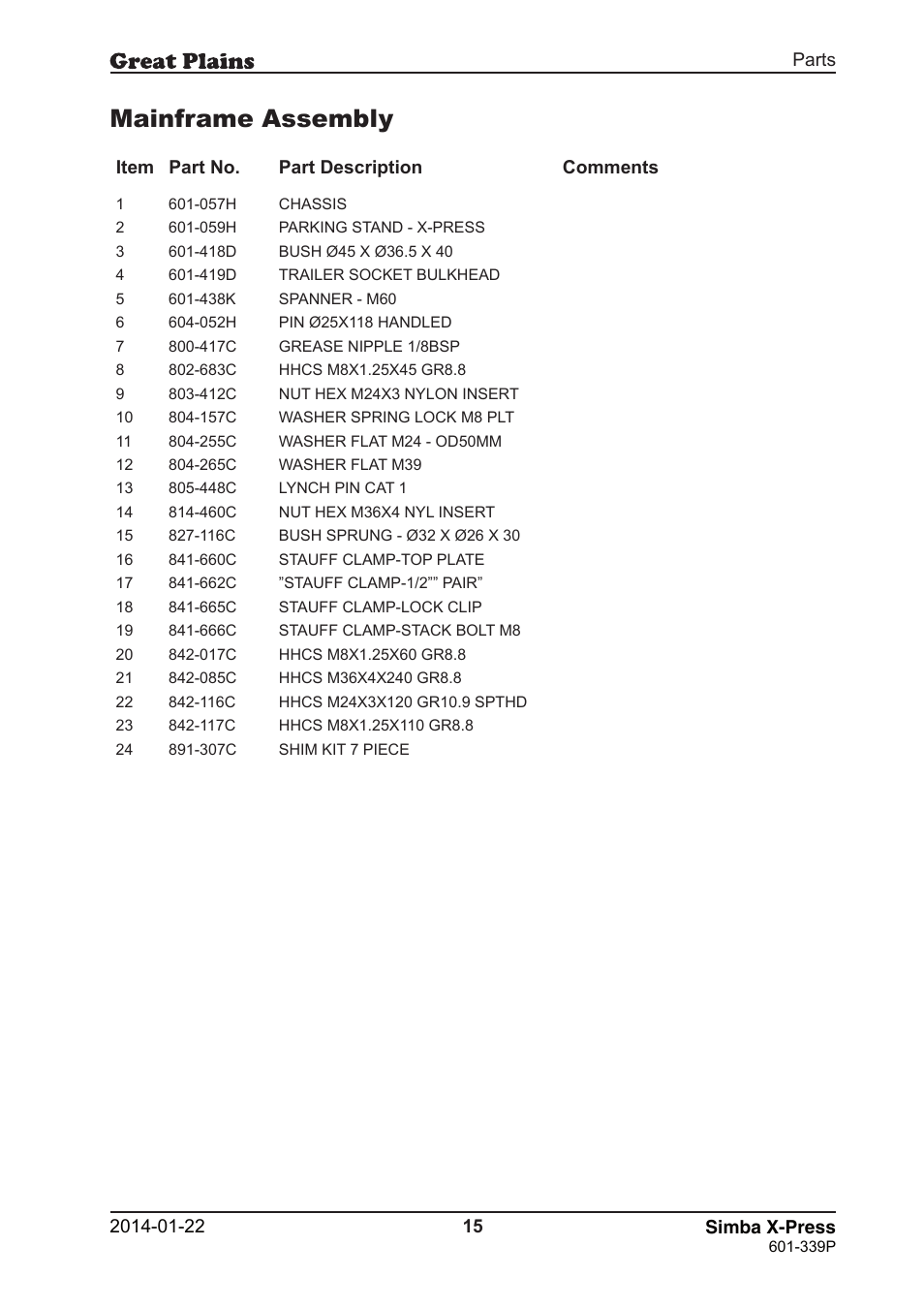 Mainframe assembly | Great Plains X-Press Parts Manual User Manual | Page 15 / 76