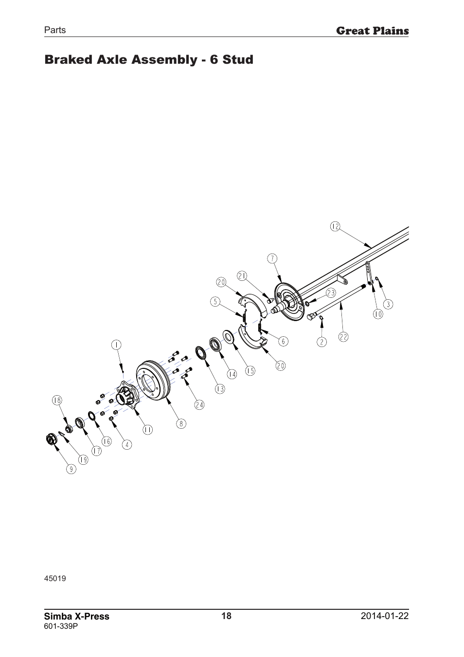 Braked axle assembly - 6 stud | Great Plains X-Press Parts Manual User Manual | Page 18 / 76
