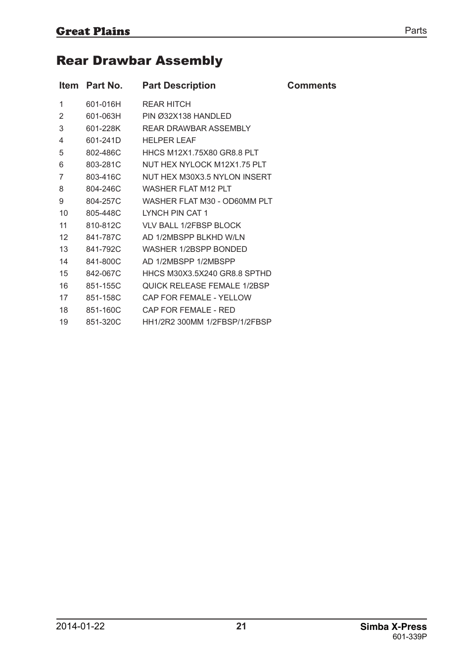 Rear drawbar assembly | Great Plains X-Press Parts Manual User Manual | Page 21 / 76