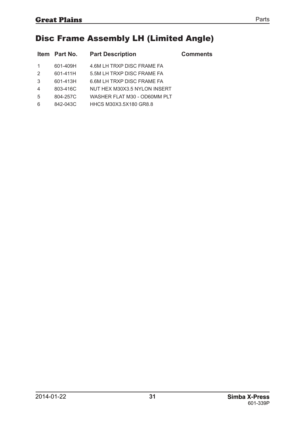 Disc frame assembly lh (limited angle) | Great Plains X-Press Parts Manual User Manual | Page 31 / 76