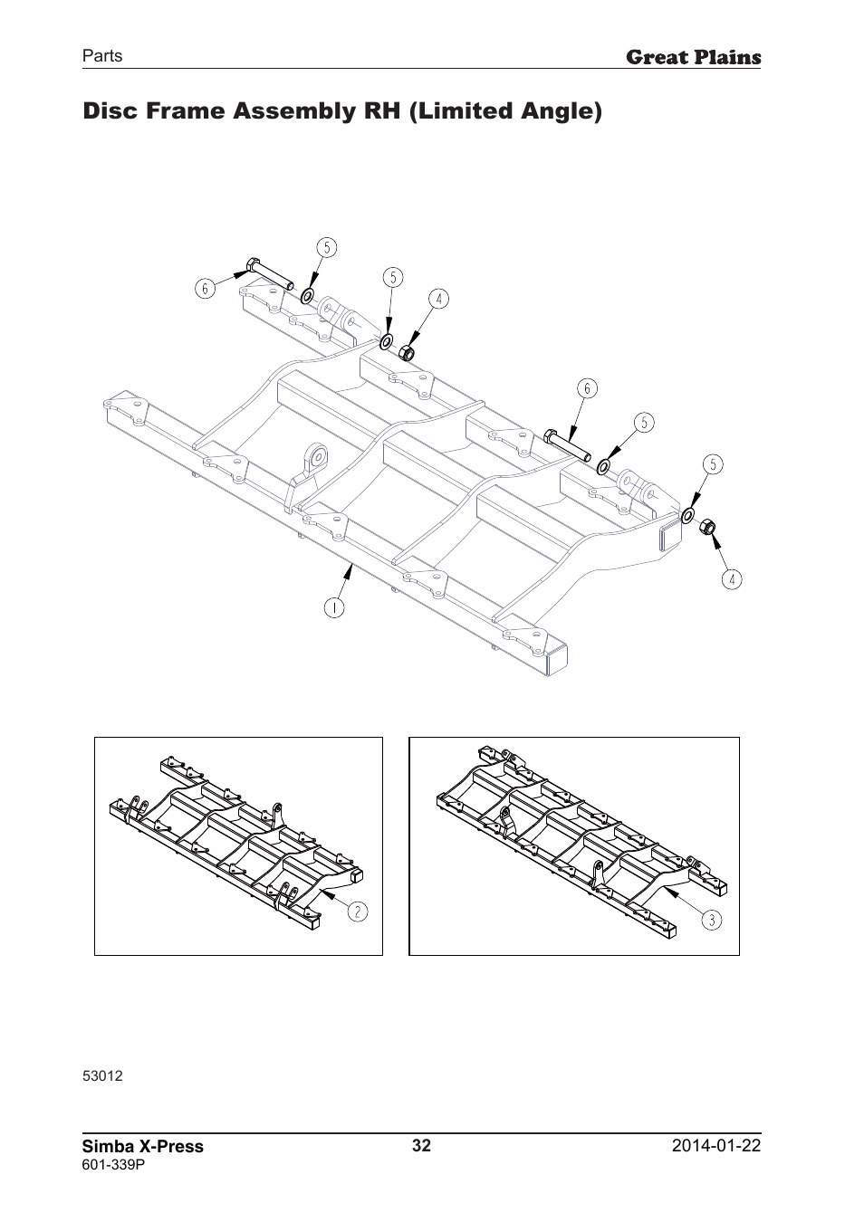 Disc frame assembly rh (limited angle) | Great Plains X-Press Parts Manual User Manual | Page 32 / 76