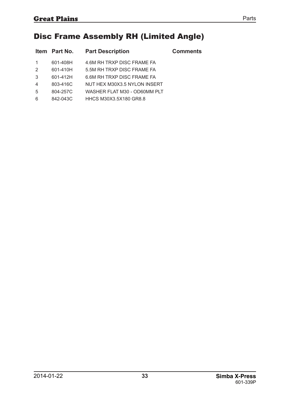Disc frame assembly rh (limited angle) | Great Plains X-Press Parts Manual User Manual | Page 33 / 76