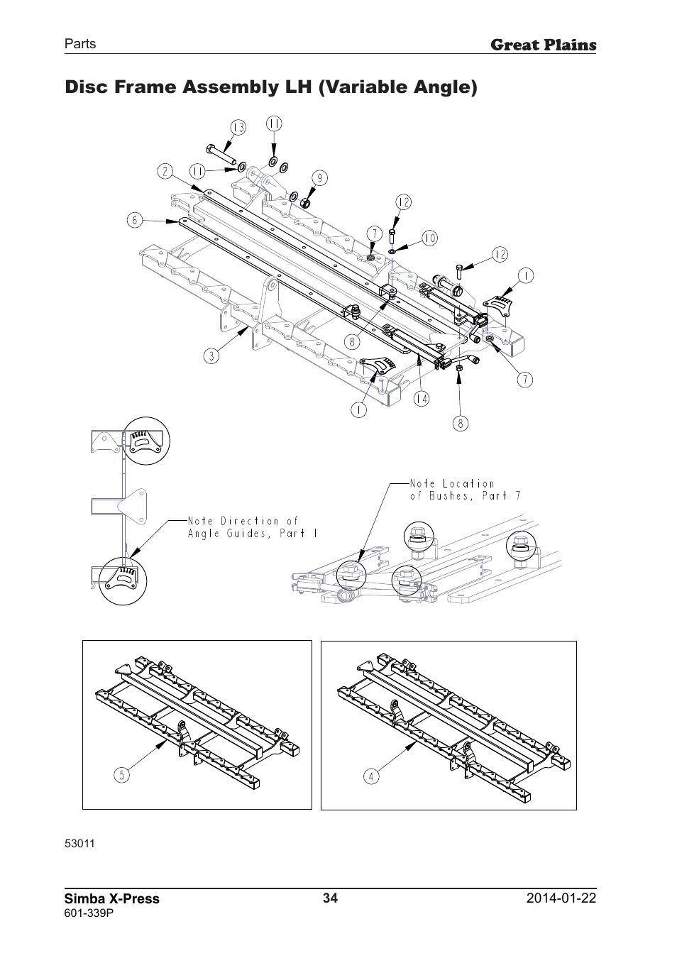 Disc frame assembly lh (variable angle) | Great Plains X-Press Parts Manual User Manual | Page 34 / 76