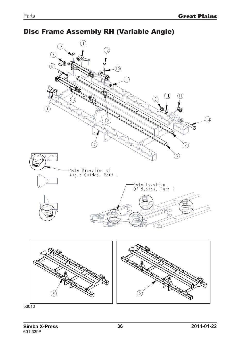Disc frame assembly rh (variable angle) | Great Plains X-Press Parts Manual User Manual | Page 36 / 76