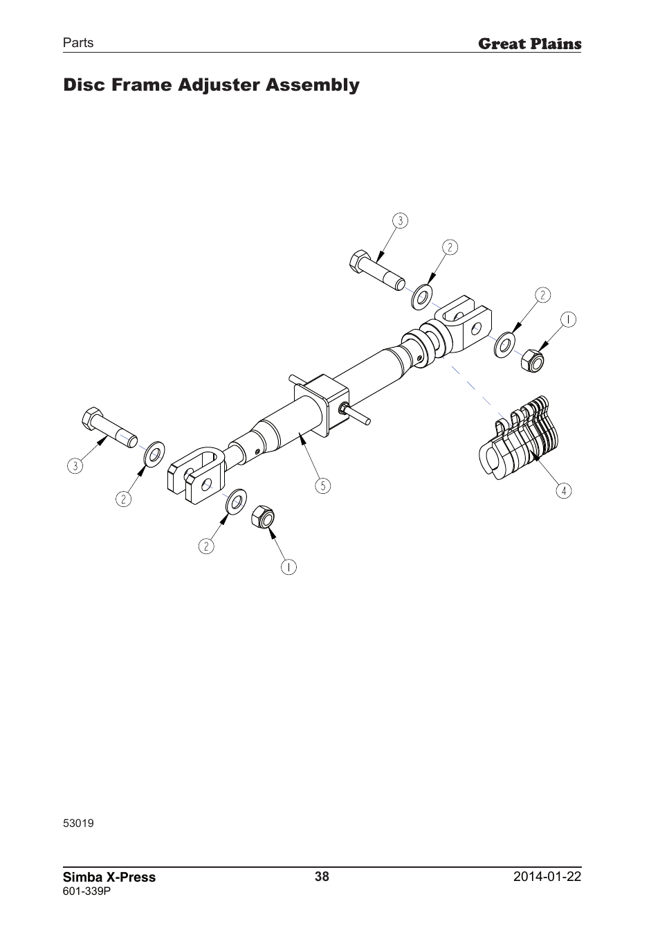 Disc frame adjuster assembly | Great Plains X-Press Parts Manual User Manual | Page 38 / 76