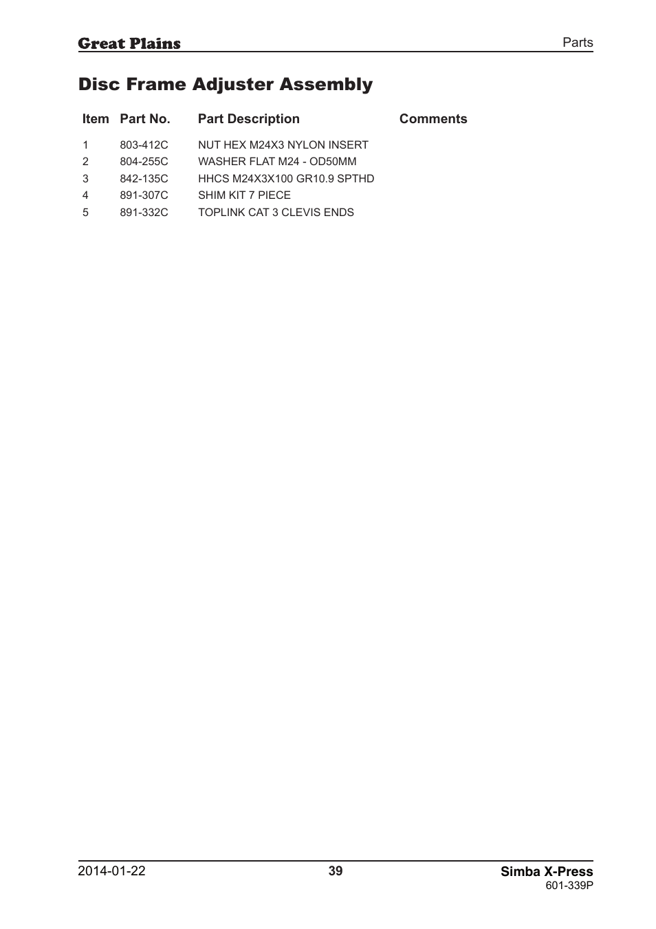 Disc frame adjuster assembly | Great Plains X-Press Parts Manual User Manual | Page 39 / 76