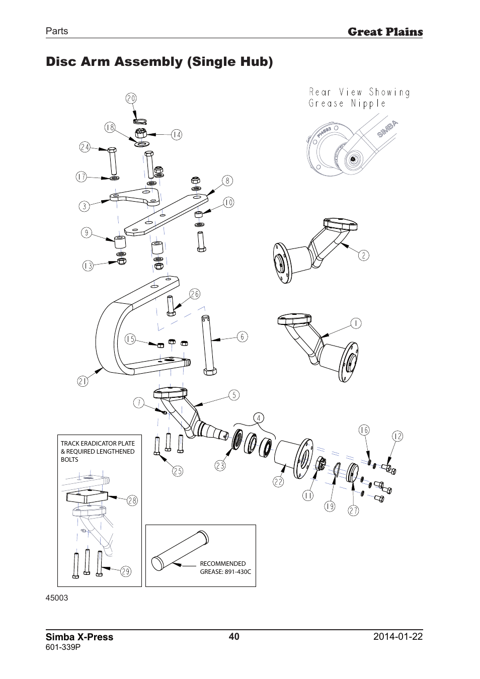Disc arm assembly (single hub) | Great Plains X-Press Parts Manual User Manual | Page 40 / 76