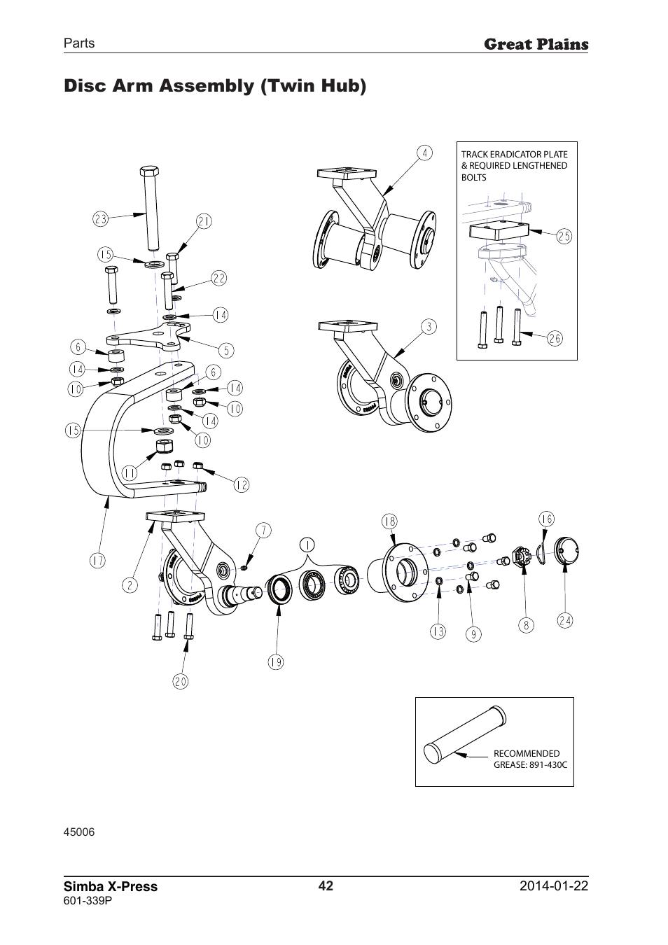 Disc arm assembly (twin hub) | Great Plains X-Press Parts Manual User Manual | Page 42 / 76
