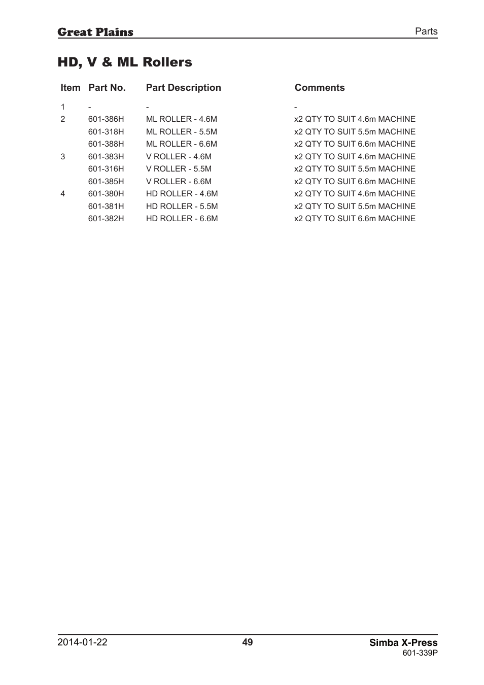 Hd, v & ml rollers | Great Plains X-Press Parts Manual User Manual | Page 49 / 76
