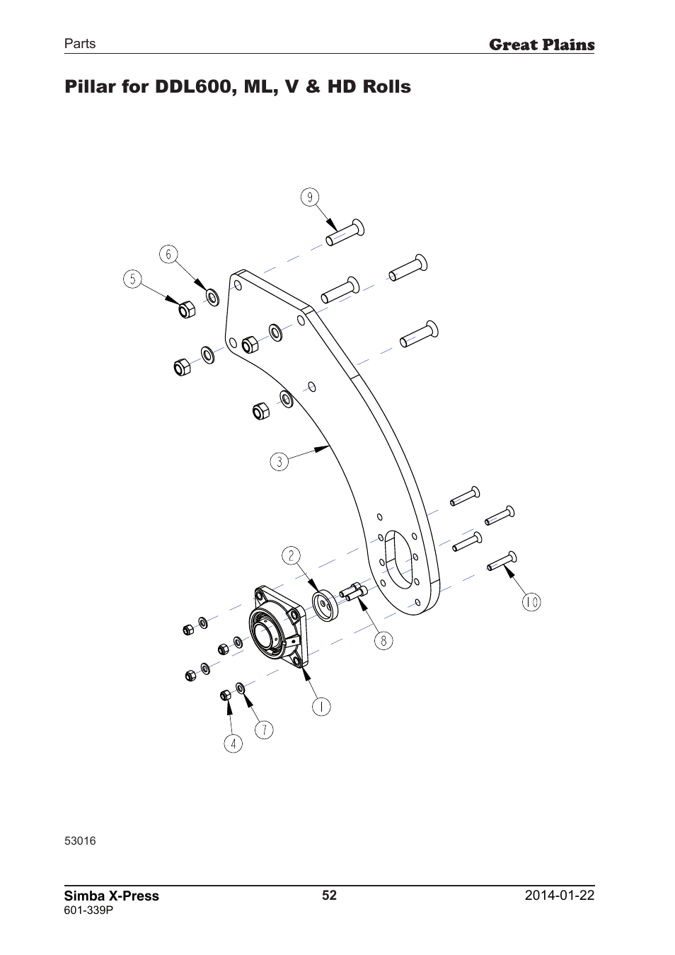 Pillar for ddl600, ml, v & hd rolls | Great Plains X-Press Parts Manual User Manual | Page 52 / 76
