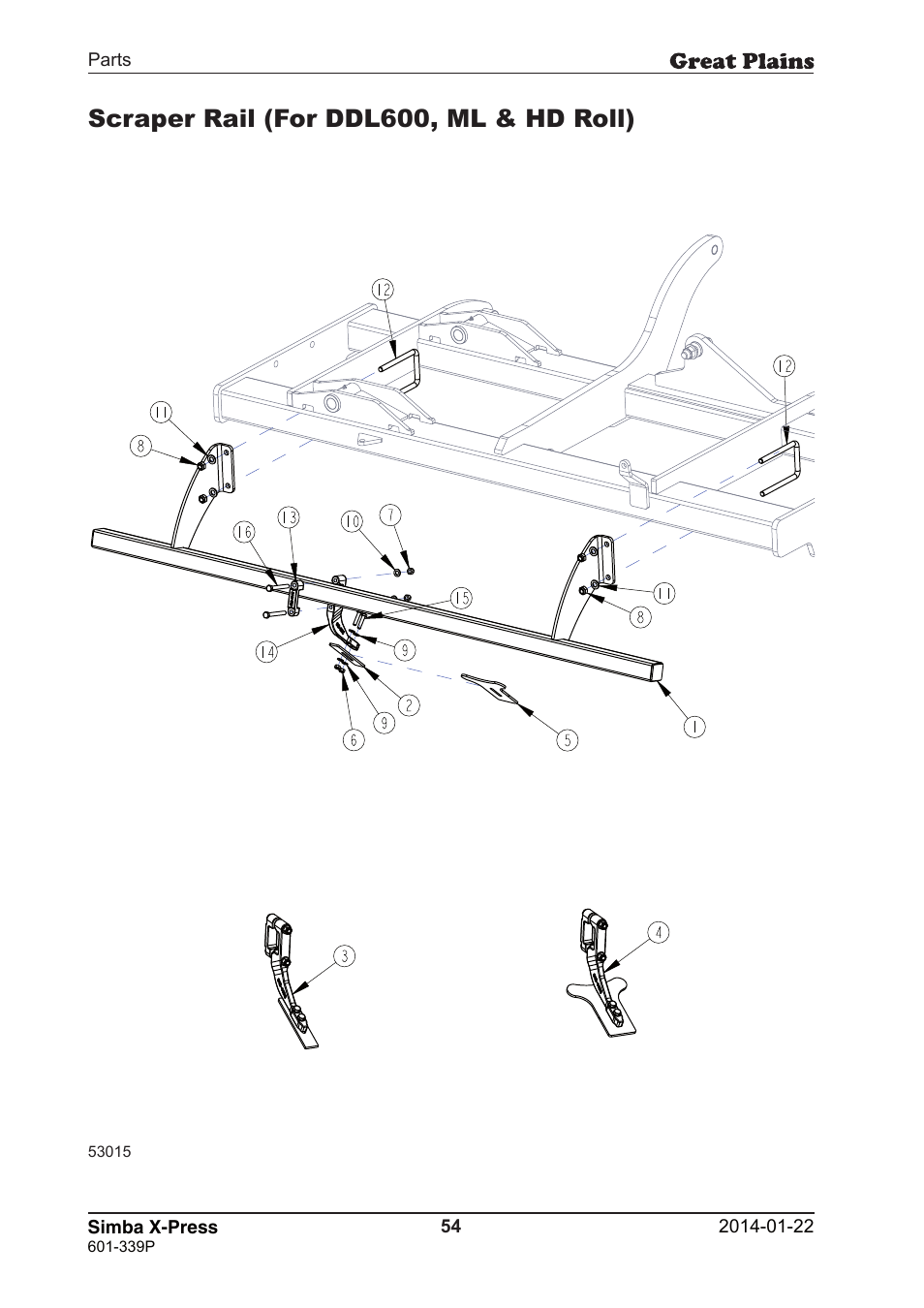 Scraper rail (for ddl600, ml & hd roll) | Great Plains X-Press Parts Manual User Manual | Page 54 / 76