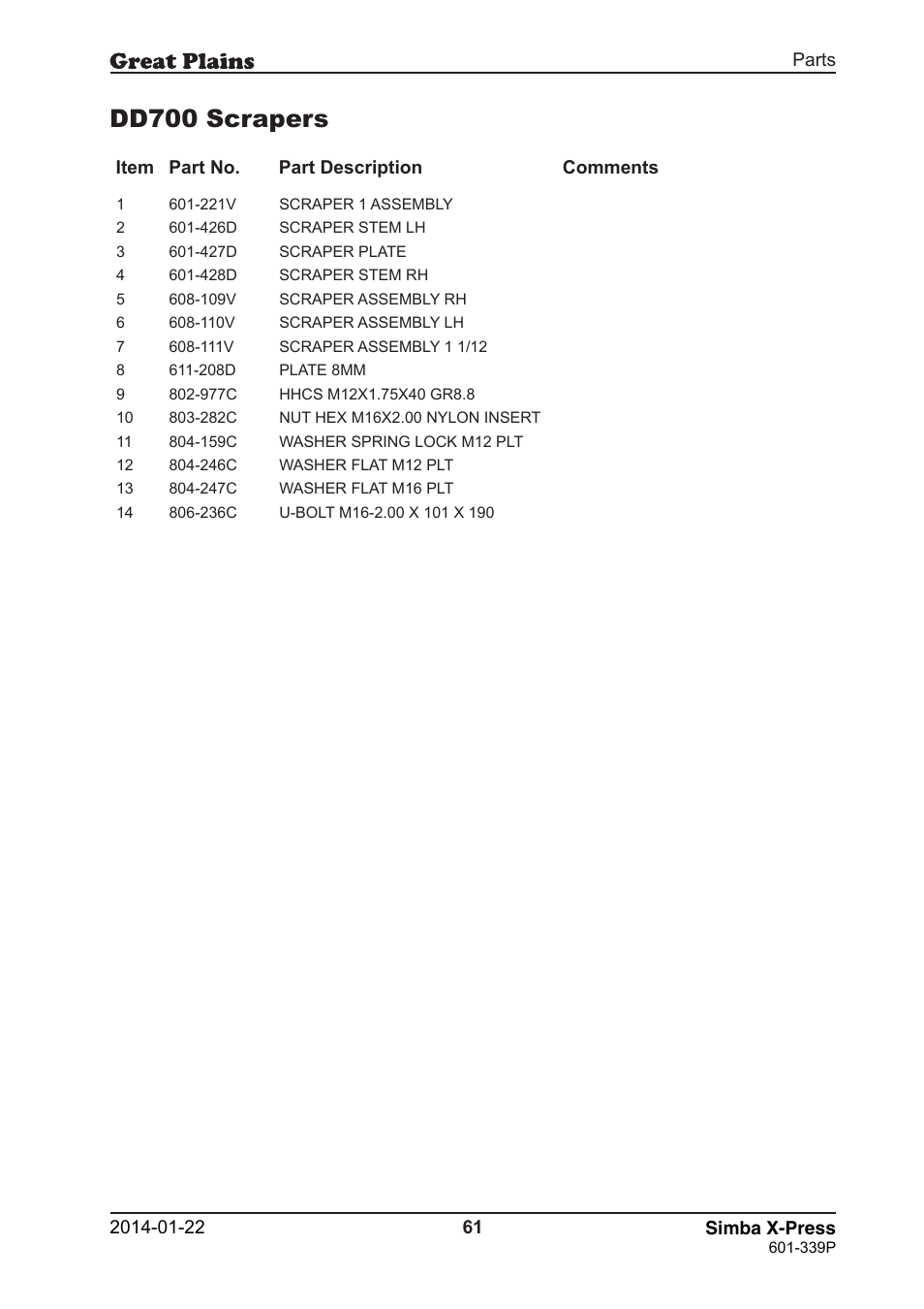 Dd700 scrapers | Great Plains X-Press Parts Manual User Manual | Page 61 / 76