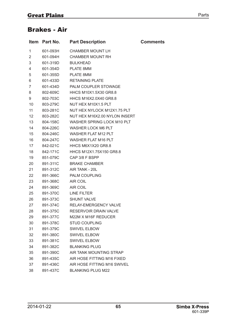 Brakes - air | Great Plains X-Press Parts Manual User Manual | Page 65 / 76