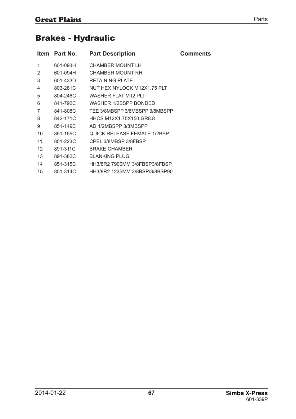 Brakes - hydraulic | Great Plains X-Press Parts Manual User Manual | Page 67 / 76