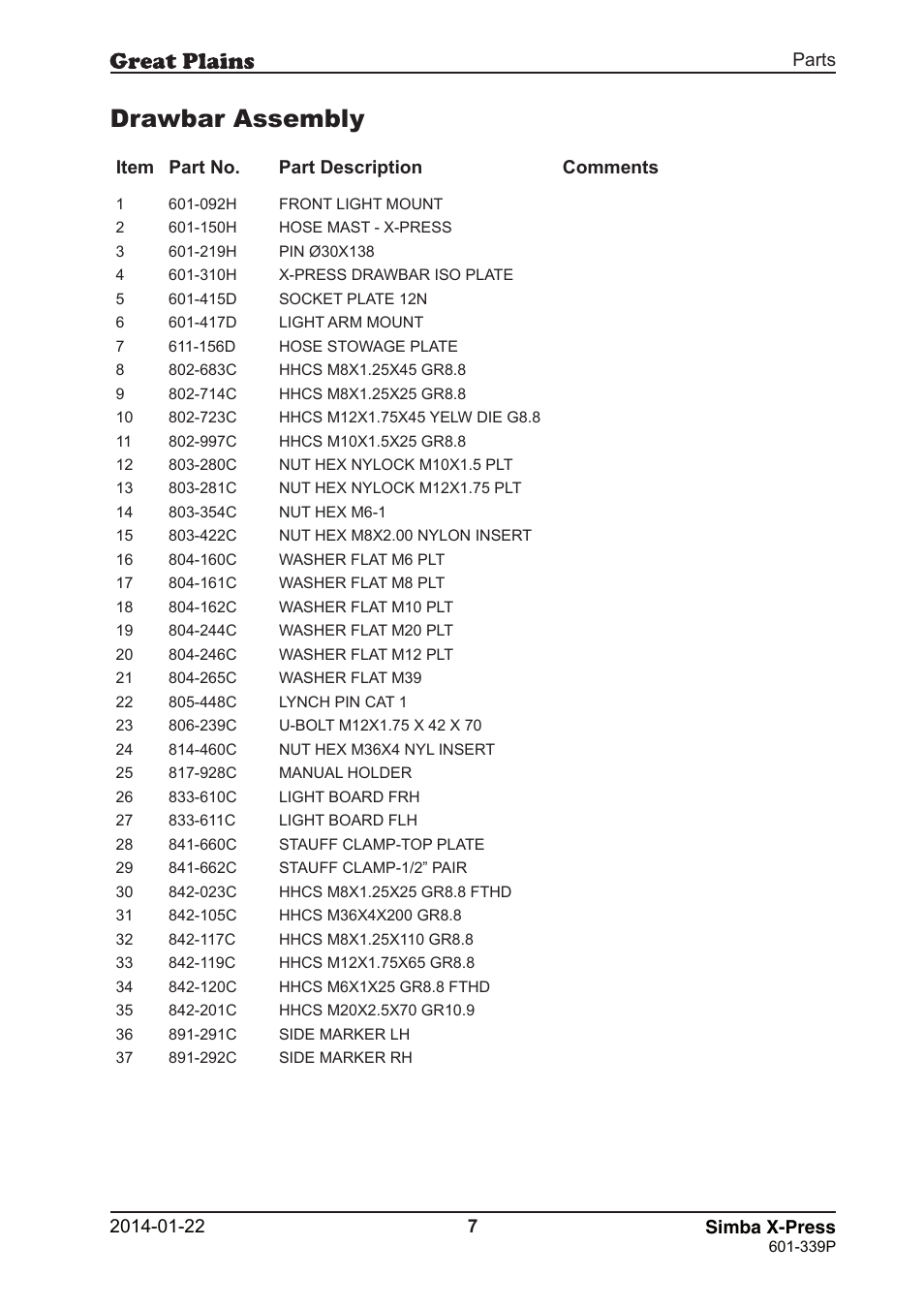 Drawbar assembly | Great Plains X-Press Parts Manual User Manual | Page 7 / 76