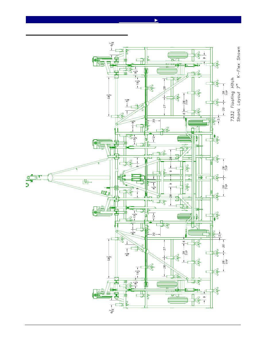 Section 7: shank placement, 7332 shank layout, floating hitch, Section 7 shank placement -1 | 7332 shank layout, floating hitch -1 | Great Plains 7344 Series VII Field Cultivator-Floating Hitch Parts Manual User Manual | Page 48 / 75