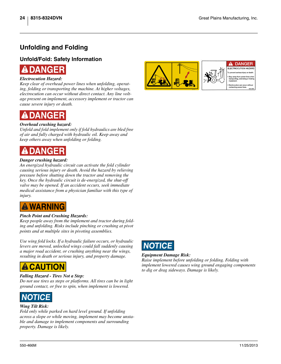 Unfolding and folding, Unfold/fold: safety information | Great Plains DVN8324 Operator Manual User Manual | Page 28 / 78