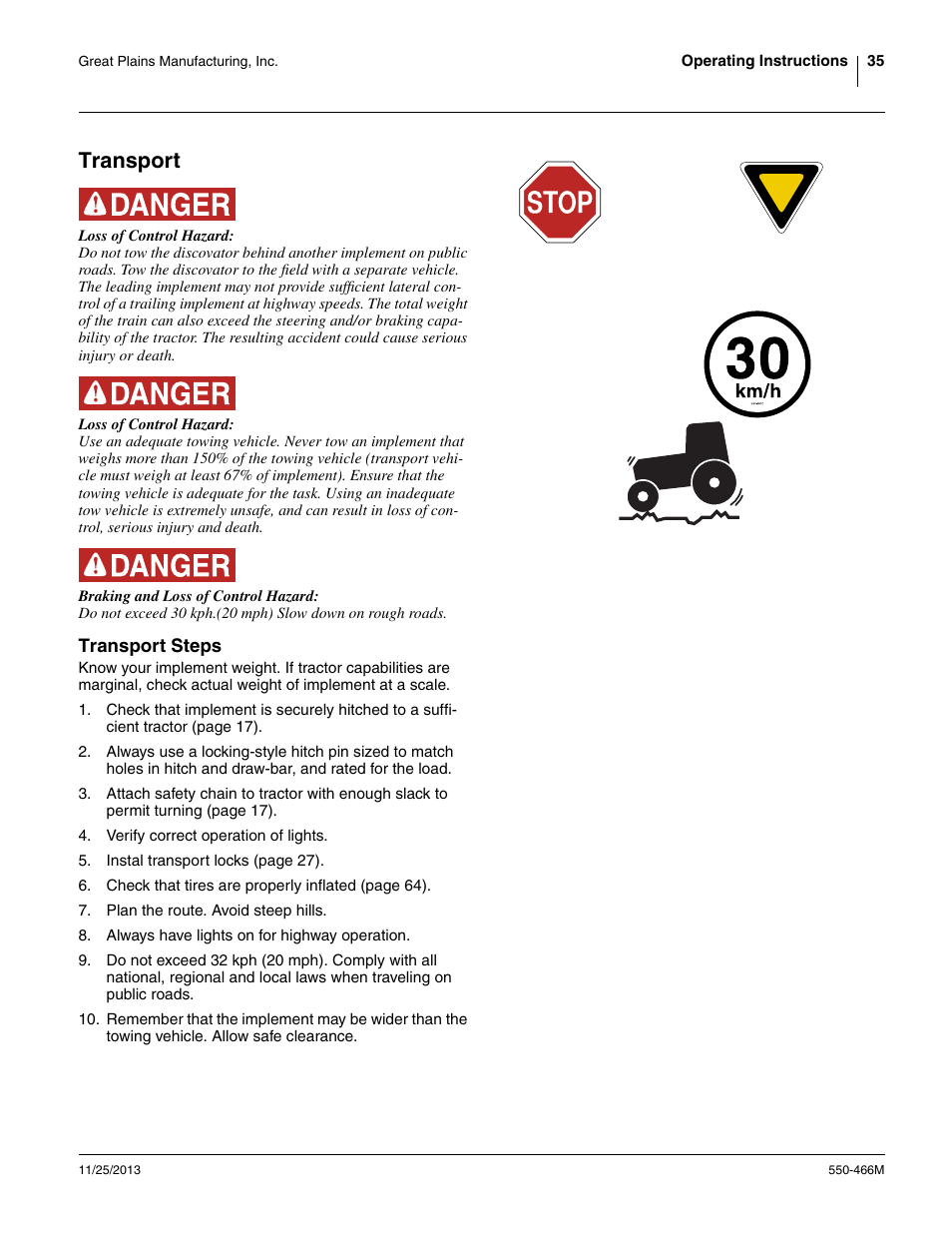 Transport, Transport steps | Great Plains DVN8324 Operator Manual User Manual | Page 39 / 78