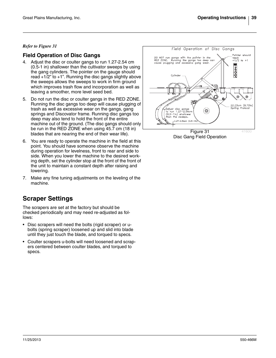 Field operation of disc gangs, Scraper settings | Great Plains DVN8324 Operator Manual User Manual | Page 43 / 78