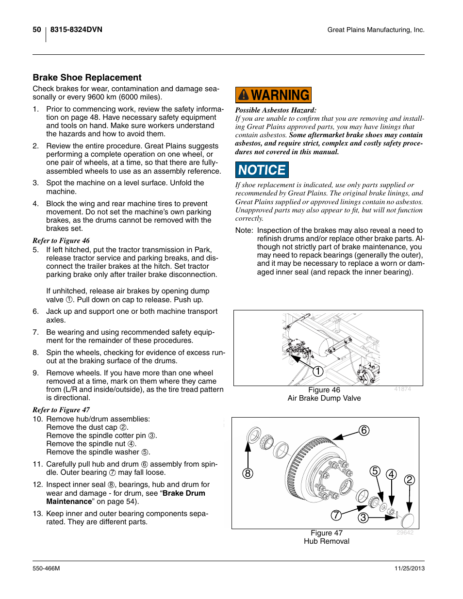 Brake shoe replacement | Great Plains DVN8324 Operator Manual User Manual | Page 54 / 78