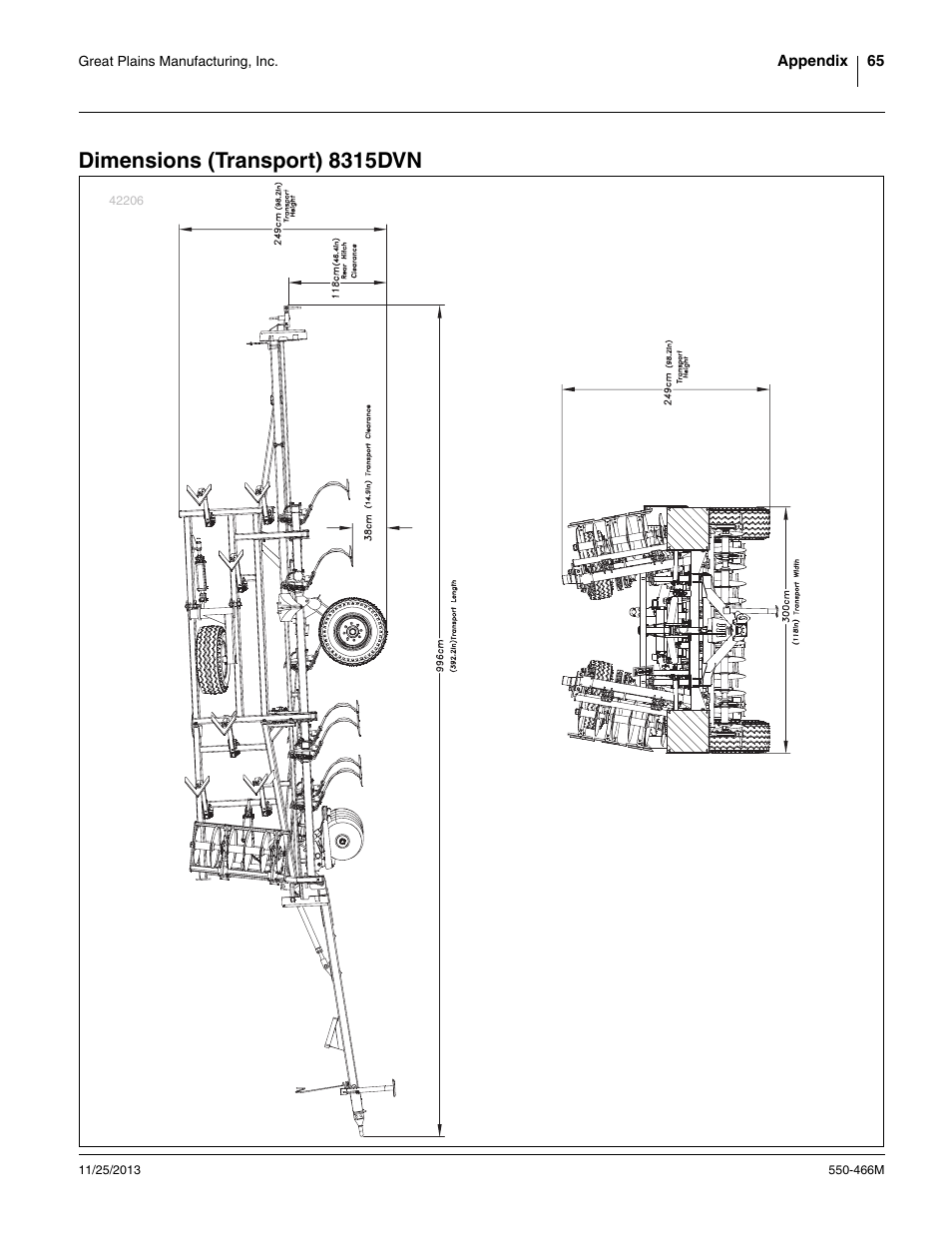 Dimensions (transport) 8315dvn | Great Plains DVN8324 Operator Manual User Manual | Page 69 / 78